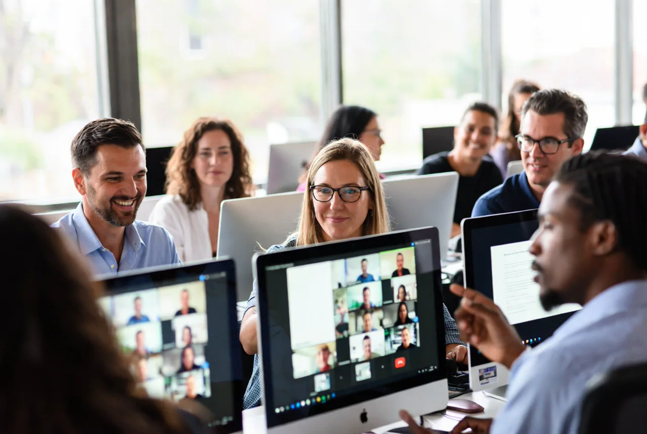 Gruppe von Professionals ab 40 in einem Online-Karriere-Workshop